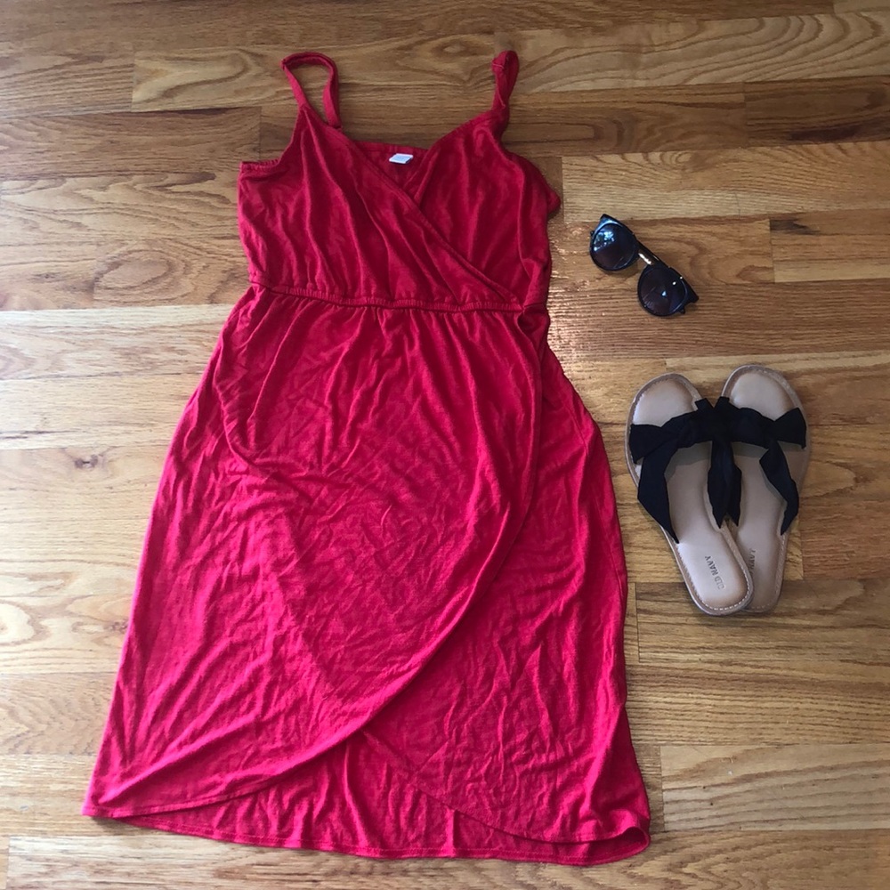 Red faux wrap dress